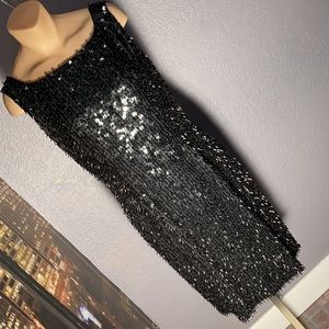 M / 10 - JAEGER - NWT - VINTAGE sequin black intricately beaded sleeveless dress